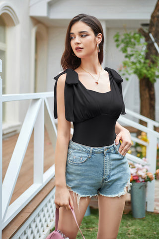 Women Chiffon Patchwork Bodysuit Sleeveless Snap-Button Crotch Teddy