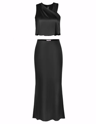 Women 2pcs Set Outfits Cropped Length Sleeveless Tops+Mermaid Bodycon Skirt