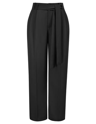 Straight Leg Pants High Waist Belt Decorated Trousers