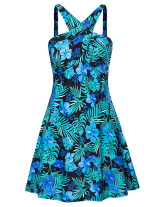 Women 2pcs Swimsuit Halterneck Padded Swim Dress+Briefs Swimwear