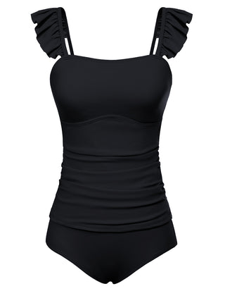 Women 2pcs Set Swimsuit Ruched Padded Swim Tops+Briefs Swimwear