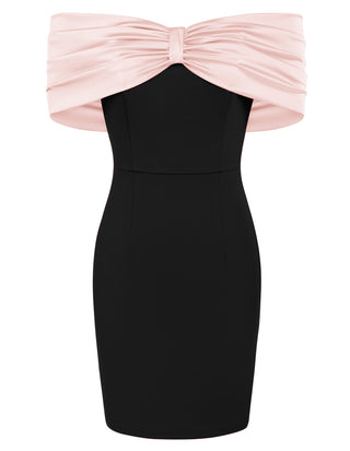 Women Contrast Fabric Party Dress Off Shoulder Mid-Thigh Bodycon Dress