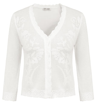 Women Hollowed-out Textured Cardigan 3/4 Sleeve V-Neck Button-up Sweater