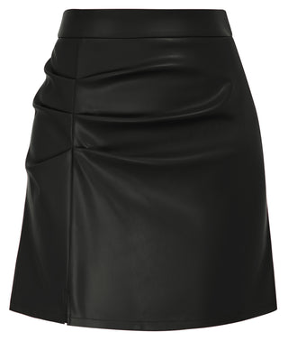Women's Leather Skirts Front Slit Ruched Bodycon Mini Skirt High Waist PU Leather Skorts