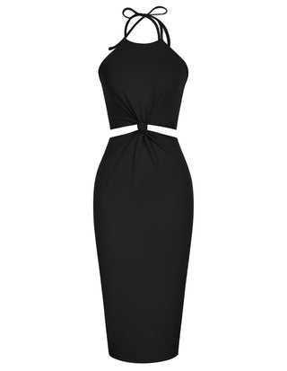 Women's Halter Dress Cut Out Summer Midi Dresses Bodycon Ribbed Knit Trendy Beach Vacation Dress