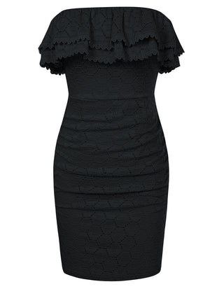 Women Ruched Party Dress Strapless Mid-Thigh Length Lace Bodycon Dress