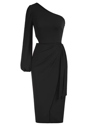 Women's 2023 One Shoulder Long Sleeve Cocktail Dress Split Ruched Bodycon Wedding Party Dresses