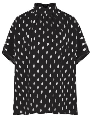 Women’s Batwing Sleeve Blouse Tops Mock Neck Polka Dot Blouses Casual Tie Back Drape Shirts