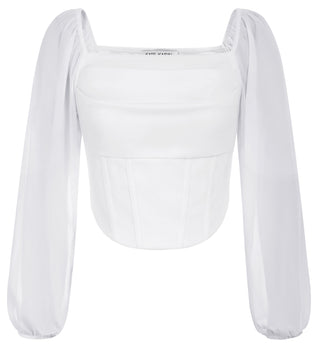 Women Corset Tops Sheer Long Sleeve Blouse Crop Tops Off The Shoulder Shirts Square Neck Fall Blouses 2023