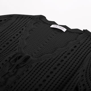 Women Hollowed-out Cardigan Short Sleeve V-Neck Tie-Front Shrug Knitwear