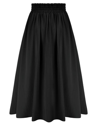 Front Slit Skirt Elastic High Waist Buttons Decorated A-Line Skirt