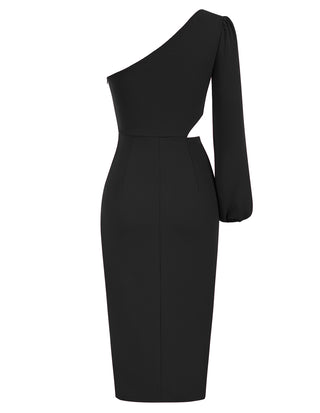 Women's 2023 One Shoulder Long Sleeve Cocktail Dress Split Ruched Bodycon Wedding Party Dresses