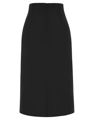 Ruched Front Skirt High Waist Back Slit Mid-Calf A-Line Skirt