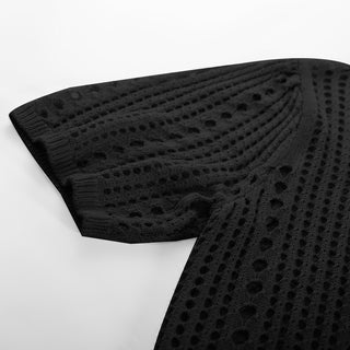 Women Hollowed-out Cardigan Short Sleeve V-Neck Tie-Front Shrug Knitwear