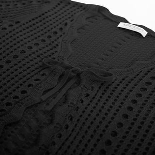 Women Hollowed-out Cardigan Short Sleeve V-Neck Tie-Front Shrug Knitwear