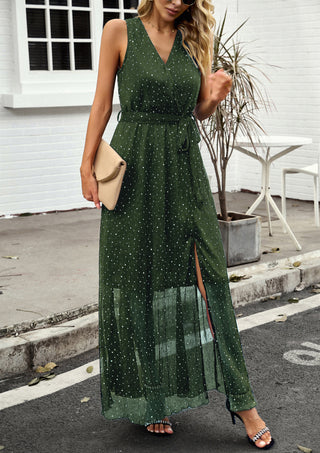 Women Ankle Length Party Dress Sleeveless Surplice V-Neck Flared A-Line Dress