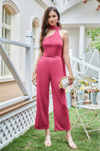 Women Straight Leg Jumpsuit Sash Decorated One Shoulder Ankle Length Romper
