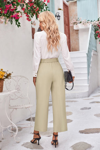 Straight Leg Pants High Waist Belt Decorated Trousers