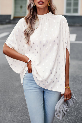 Women’s Batwing Sleeve Blouse Tops Mock Neck Polka Dot Blouses Casual Tie Back Drape Shirts
