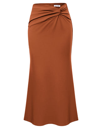 Women Mermaid Hem Skirt Casual Knotted Waist Below Mid-Calf Bodycon Skirt