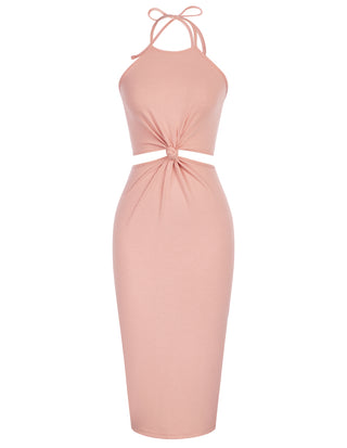 Women's Halter Dress Cut Out Summer Midi Dresses Bodycon Ribbed Knit Trendy Beach Vacation Dress