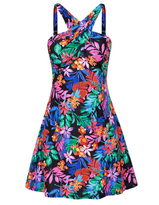 Women 2pcs Swimsuit Halterneck Padded Swim Dress+Briefs Swimwear