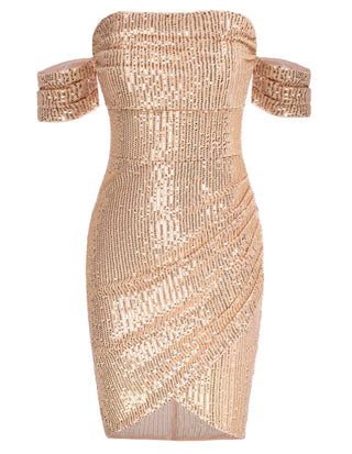 Women's Glitter Sequin V Neck Ruched Off Shoulder Stretchy Bodycon Mini Party Dress