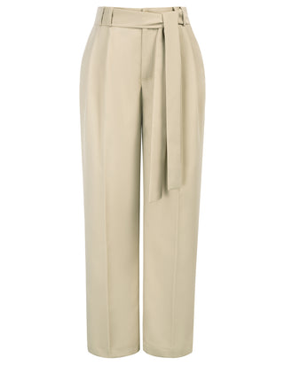 Straight Leg Pants High Waist Belt Decorated Trousers