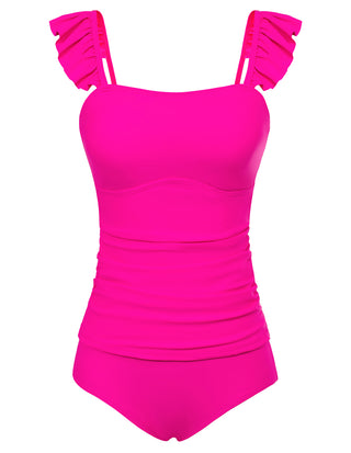 Women 2pcs Set Swimsuit Ruched Padded Swim Tops+Briefs Swimwear