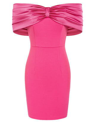Women Contrast Fabric Party Dress Off Shoulder Mid-Thigh Bodycon Dress