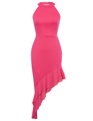 Women Backless Halterneck Dress Casual Irregular Chiffon Hem Bodycon Dress