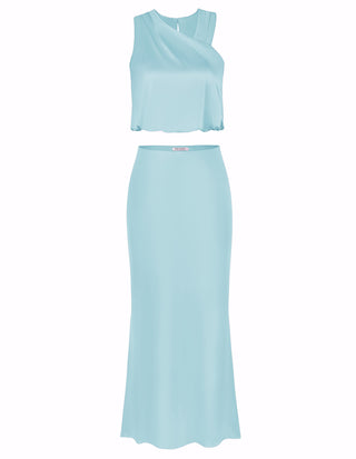 Women 2pcs Set Outfits Cropped Length Sleeveless Tops+Mermaid Bodycon Skirt