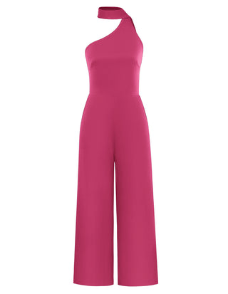 Women Straight Leg Jumpsuit Sash Decorated One Shoulder Ankle Length Romper