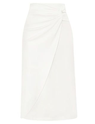 Ruched Front Skirt High Waist Back Slit Mid-Calf A-Line Skirt