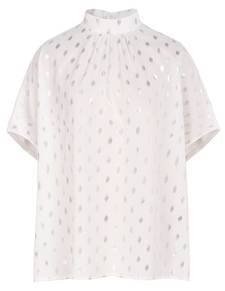 Women’s Batwing Sleeve Blouse Tops Mock Neck Polka Dot Blouses Casual Tie Back Drape Shirts