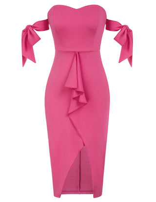 Women Wrap Front Party Dress Strapless Sweetheart Neck Bodycon Dress