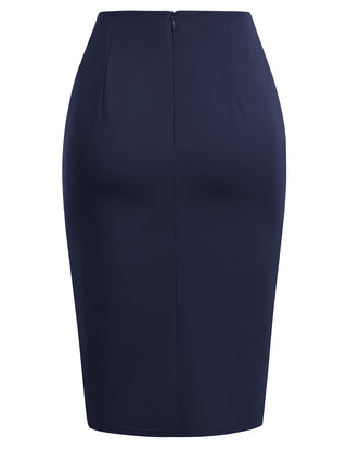 Women High Waisted Warp Ruched Pencil Skirt Elegant Split Slit Hem Bodycon Midi Skirt Wear to Work