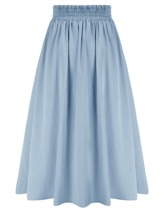 Front Slit Skirt Elastic High Waist Buttons Decorated A-Line Skirt