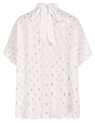 Women’s Batwing Sleeve Blouse Tops Mock Neck Polka Dot Blouses Casual Tie Back Drape Shirts