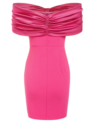 Women Contrast Fabric Party Dress Off Shoulder Mid-Thigh Bodycon Dress