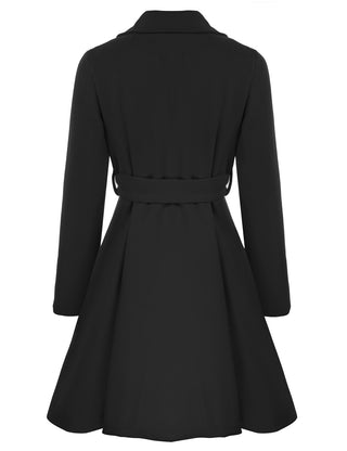 Lapel Collar Overcoat with Belt One-Button A-Line Coat
