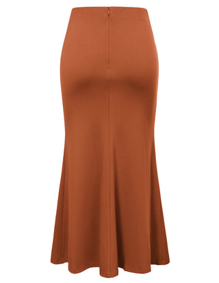 Women Mermaid Hem Skirt Casual Knotted Waist Below Mid-Calf Bodycon Skirt