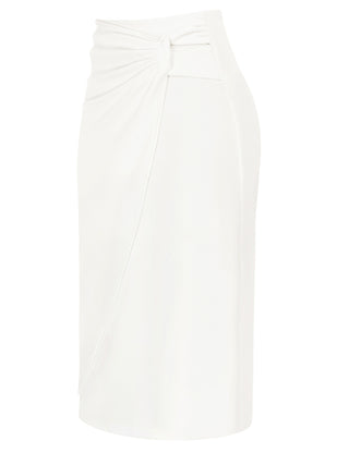 Ruched Front Skirt High Waist Back Slit Mid-Calf A-Line Skirt