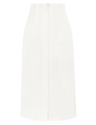 Ruched Front Skirt High Waist Back Slit Mid-Calf A-Line Skirt