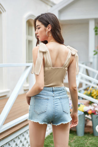 Women Chiffon Patchwork Bodysuit Sleeveless Snap-Button Crotch Teddy