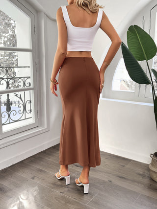 Women Mermaid Hem Skirt Casual Knotted Waist Below Mid-Calf Bodycon Skirt