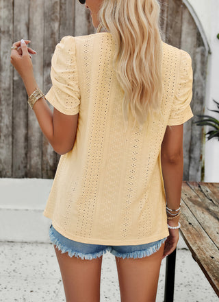 Women Hollowed-out Tops Casual Short Sleeve Square Neck Pullover Tops