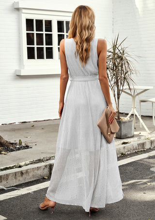 Women Ankle Length Party Dress Sleeveless Surplice V-Neck Flared A-Line Dress