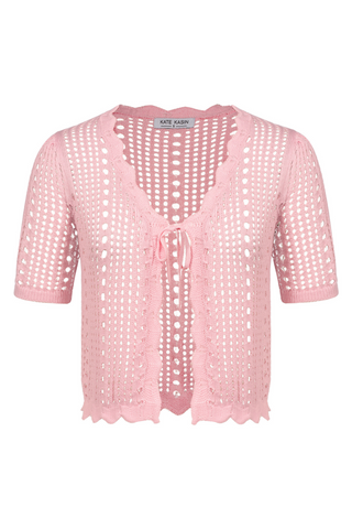 Women Hollowed-out Cardigan Short Sleeve V-Neck Tie-Front Shrug Knitwear