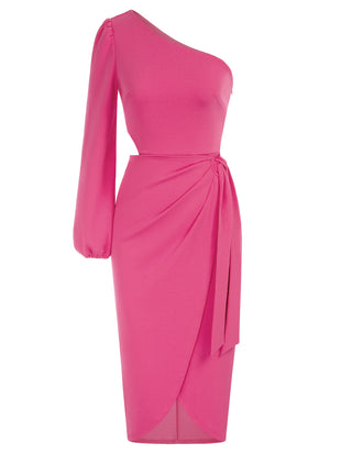 Women's 2023 One Shoulder Long Sleeve Cocktail Dress Split Ruched Bodycon Wedding Party Dresses